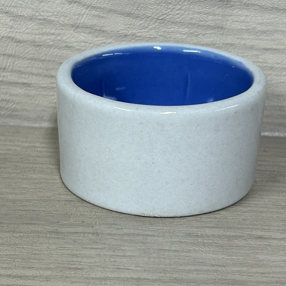 Stoneware Tan & Blue Open Crock 3" Bowl Spice trinket Dish Dog Cat Bowl Earthen - Picture 3 of 7